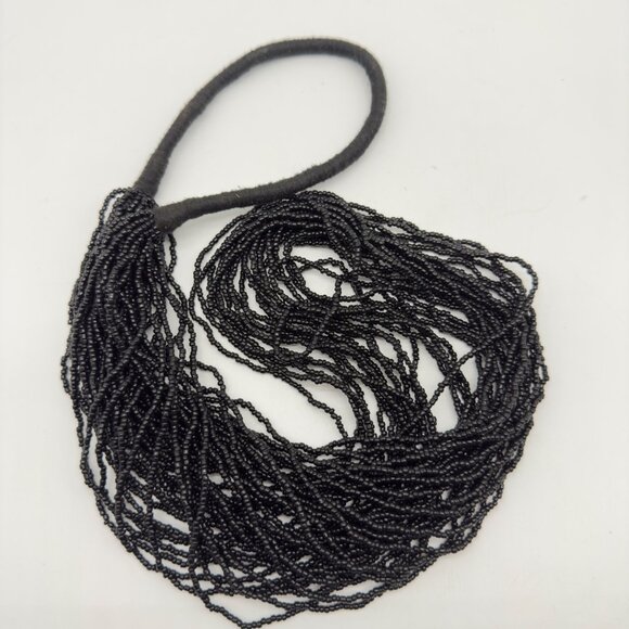 Black Multi-Strand Seed Bead Necklace With Fabric Loop Closure - Picture 3 of 7